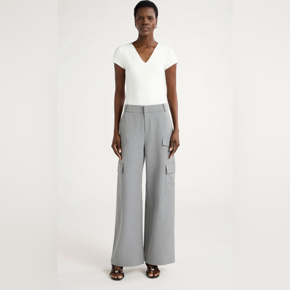 NWT Scoop Wide-Leg Utility Cargo Faux wool Pants in Light Gray - Picture 2 of 10